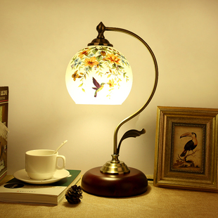 复古实木中式台灯，欧式简约客厅书房卧室床头灯，美式浪漫古典调光灯