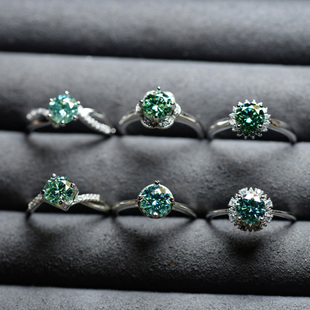 美国进口莫桑钻石戒指女圆方形绿色结婚求婚订婚钻戒学生女友礼物