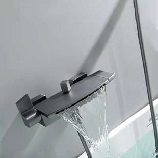 科勒灰色明装浴缸水龙 头挂墙式全铜冷热浴室浴缸边瀑布水龙头