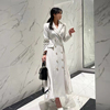 韩国东大门法式高级感通勤气质双排扣收腰显瘦长袖百褶连衣裙女