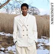 LIVINGTOWN CLUEL杂志别注款 复古双排扣外套白色灯芯绒休闲西服