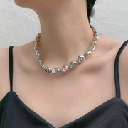 欧美异形串珠金属链条项链女ins冷淡风复古设计感锁骨链个性配饰