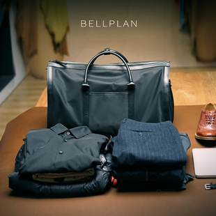 bellplan男士布配头层牛皮，西装旅行包手提西服包可折叠出差商务包