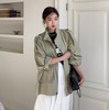 首尔印象韩代 工装风军绿色宽松口袋风衣外套2023春装女