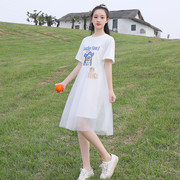 初中学生可爱连衣裙2023夏装高中生纱网少女韩版甜美13岁裙子