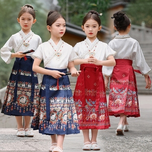 2024马面裙套装女童中国风，古装儿童汉服，中大童国风唐装项链