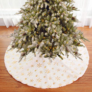 圣诞节白色树裙90cm/122cm高档毛绒绣花圣诞树底座布圣诞树装饰品