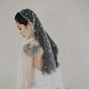 新娘复古头纱珍珠超仙头饰钉珠短款拍照道具森系造型主婚纱头饰
