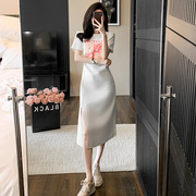 白色法式高端气质连衣裙女夏显瘦时尚减龄长款过膝裙子质感高级感