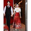 新中式马面裙敬酒服2024订婚礼服裙新娘，红色套装旗袍刺绣婚服