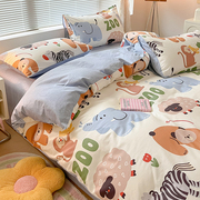 儿童全棉卡通动物园大象猴子，四件套男孩纯棉可爱被套床垫床上用品