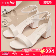 红蜻蜓女鞋2024夏季时尚舒适粗跟防滑一字带优雅百搭女士凉鞋