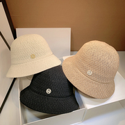 日本定制夏季拉菲草，渔夫帽时尚网红m标遮阳帽可折叠防晒透气盆帽