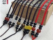手工编织红色圆珠项链绳黄色，白色玛瑙虎晶石玉吊坠挂绳玉线