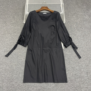 外贸单欧美h绑带五分袖，a型黑色，宽松休闲大码连衣裙