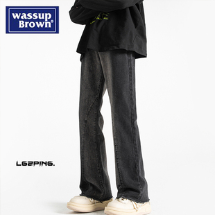 WASSUP长裤男款春秋季美式高街微喇牛仔裤青少年潮牌休闲男裤