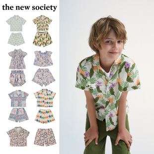The New Society24夏季婴儿宝宝男女童短袖复古碎花衬衣衬衫短裤