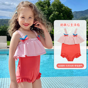 2023儿童游泳衣女童中小童，连体网红可爱风无袖短裤中小童防晒