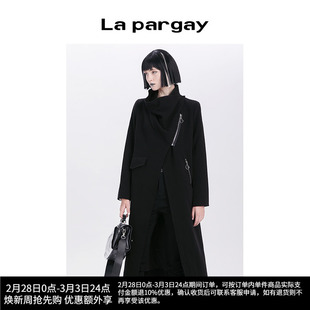 lapargay纳帕佳女装黑色上衣，外套时尚复古洋气长袖加厚长风衣
