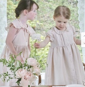 韩国su家童装 22夏女童淡粉色吊带连衣裙可拆卸披肩田园风裙