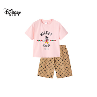 迪士尼儿童短袖短款套装男女童2022年夏季潮流复古美式休闲两件套