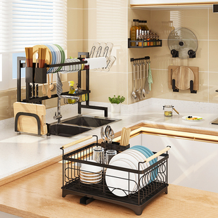 不锈钢厨房上水槽置物架，家用沥水架碗碟，厨筷具用品整理分层收纳架