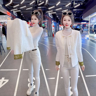 白色外套女春季韩版宽松设计感重工亮片长袖中式洋气百搭上衣