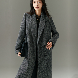 设计师品牌羊毛尼大衣女设计感外套女轻奢鹅绒西装长款冬装时尚