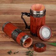 中式古典红木红豆杉保温杯，不锈钢便携水杯，子男女士商务泡茶杯创意