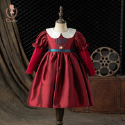 儿童礼服公主裙秋冬红色，演出高端连衣裙子娃娃，领女童生日衣服