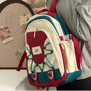拼色双肩包可爱森系女大中小学生书包上课通勤包户外轻便旅行包