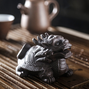 紫砂茶宠摆件可养招财，茶玩手工龙龟貔貅三足金蟾麒麟蟾蜍摆件
