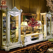 欧式实木电视柜酒柜组合白色别墅雕花高端客厅，收纳柜储物柜装饰柜