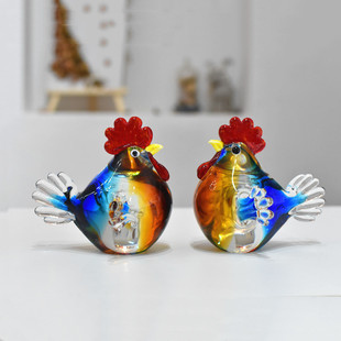 创意琉璃玻璃水晶小公鸡，母鸡摆件样板间工艺品家居装饰品生日礼物