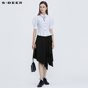 sdeer圣迪奥女装夏半身裙个性拼接不规则高级感黑色长裙S21281147