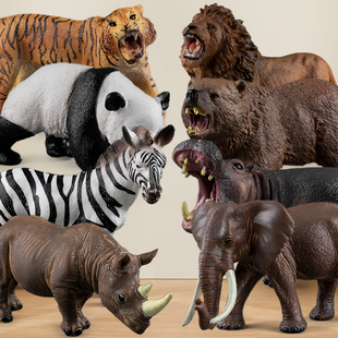 仿真动物玩具套装野生模型，实心硬摆件森林，动物园老虎狮子儿童礼物
