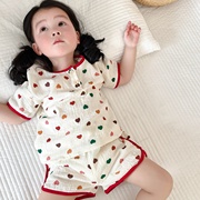 韩国儿童夏季高级家居服100%全棉双层纱布睡衣男童女童居家外出服