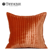 样板房软装设计橘红色丝绒锏棉方抱客厅沙发抱枕家用床上搭配靠包