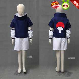 火影忍者cosplay宇智波佐助少年版童年一代衣服，夏装短袖服装