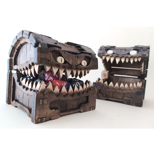 跨境宝箱怪手办骰子收纳积木盒子木质工艺品摆件怪物宝箱骰子盒