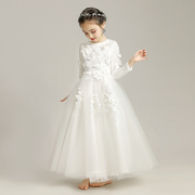 儿童礼服公主裙长袖加绒婚纱，小花童结婚礼裙，主持人钢琴演出服高端