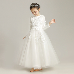儿童礼服公主裙长袖加绒婚纱，小花童结婚礼裙主持人钢琴演出服高端