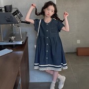 女童牛仔连衣裙夏季2025新款儿童洋气时髦女大童夏装薄款短袖裙子