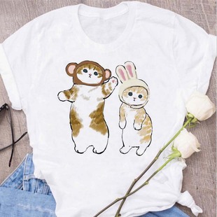 Cute Cat T shirt 2022卡通猫咪T恤男女情侣装学生儿童亲子服