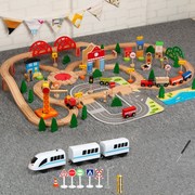 儿童动脑遥控木质电动轨道玩具益智实木轨道小火车超长智力套装