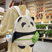 卡通可爱熊猫双肩包时尚(包时尚)帆布搞怪轻便出游双肩背包小学生书包