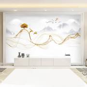 新中式电视背景墙壁纸现代客厅卧室简约金色抽象线条山水墙布壁画