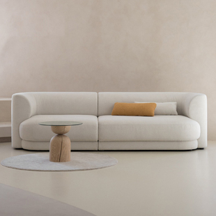 北欧现代奶油风布艺，丝绒设计沙发简约轻奢意式小户型客厅三人沙发