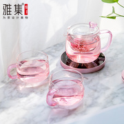 雅集茶具保温底座耐热玻璃花茶壶，过滤加热杯垫茶杯泡茶壶家用套装