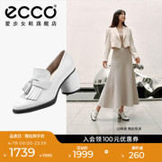 ECCO爱步高跟鞋女鞋 法式真皮粗跟单鞋乐福鞋 雕塑奢华222663